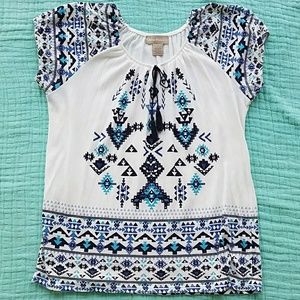 Southwestern Peasant Top with Tassel Tie